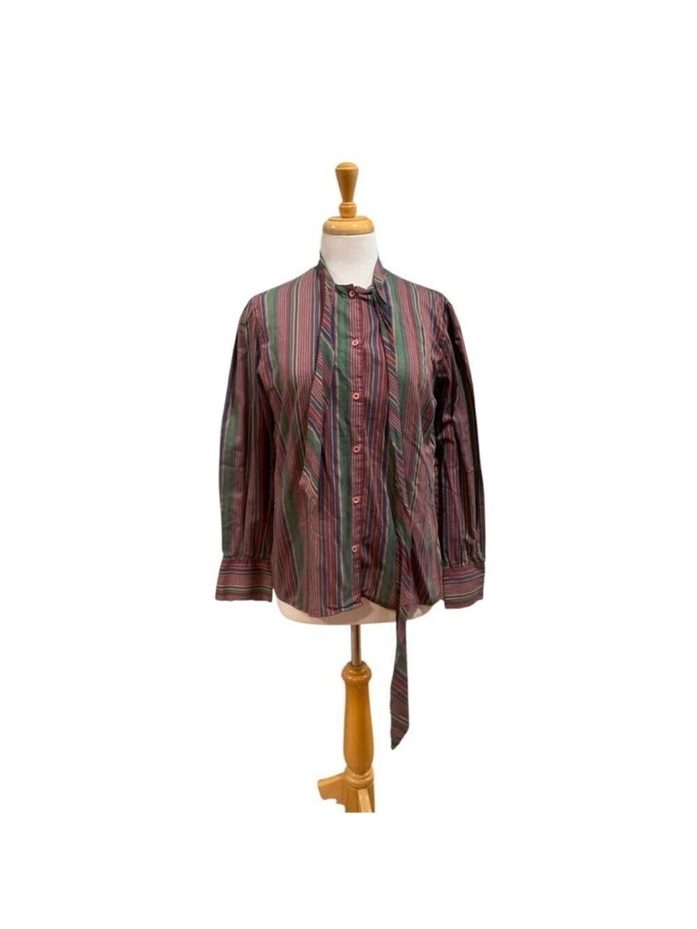 Vntg Women's long sleeved Levi Strauss & Co Striped Blouse Burgundy Green